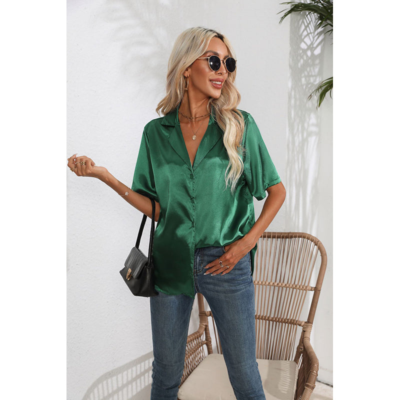Tie Up Satin Shirt Style Top