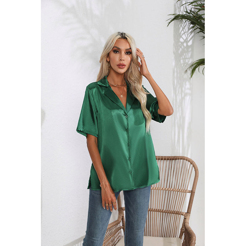 Tie Up Satin Shirt Style Top
