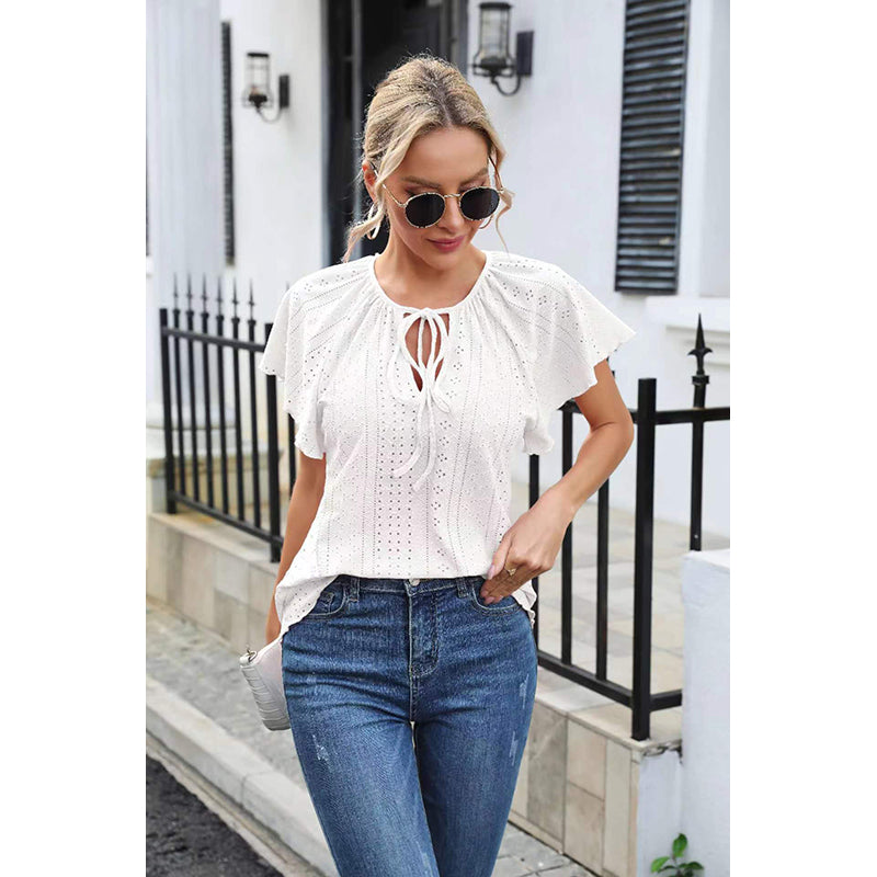 Self Design Tie-Up Neck Top