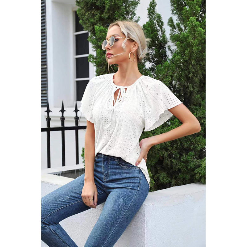 Self Design Tie-Up Neck Top