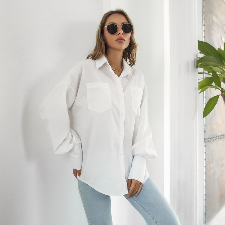 Women White Extended Sleeves Shirt Style Longline Top