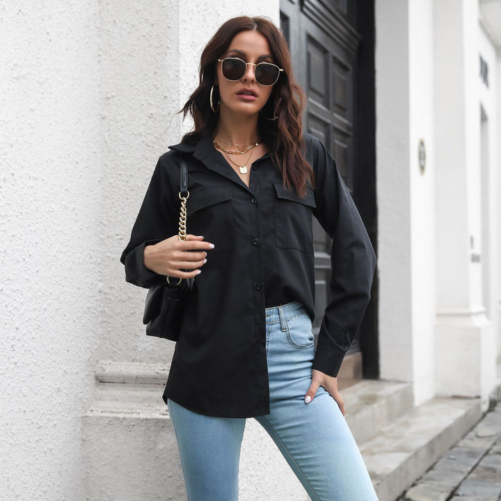 Women Black Solid Shirt Style Top