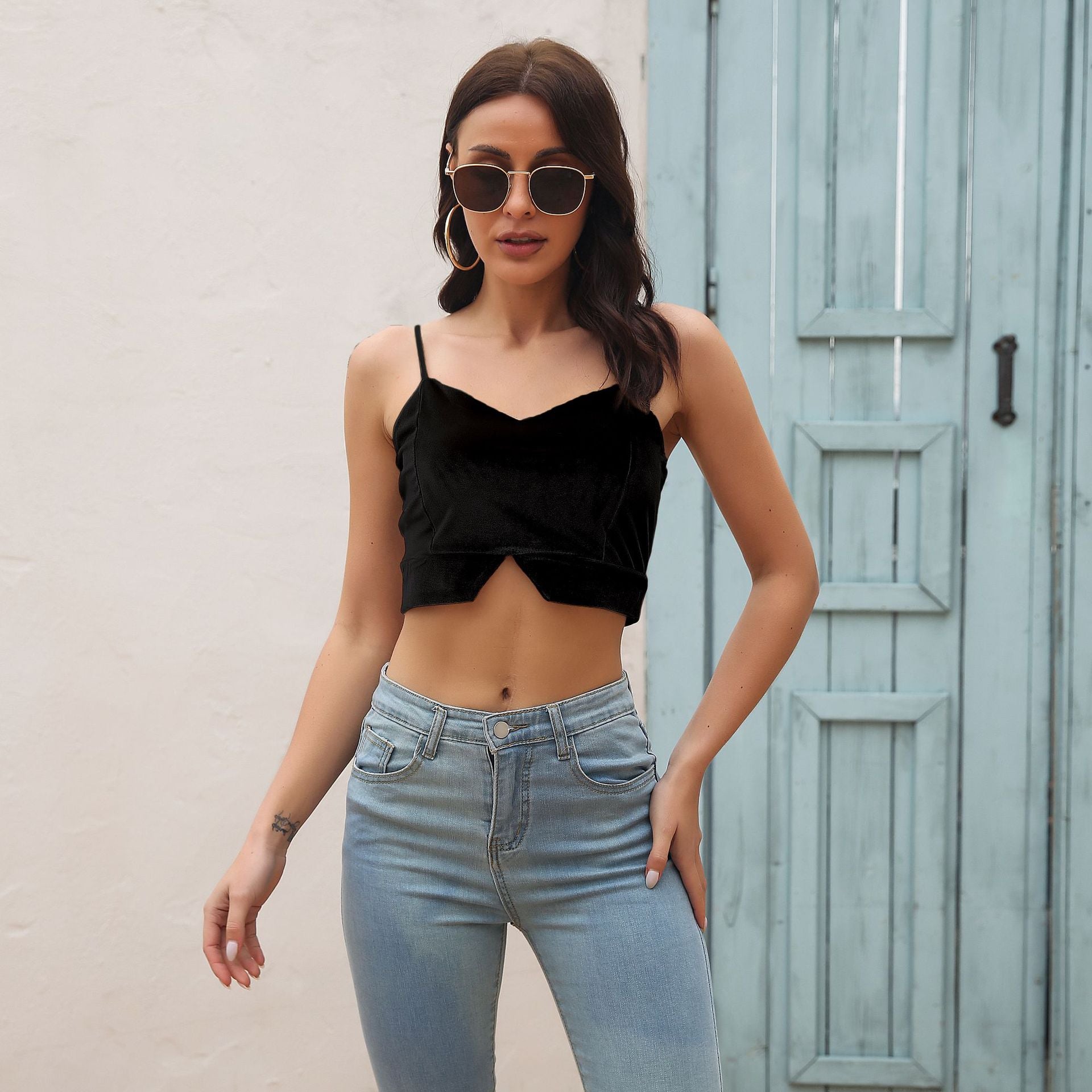 Black Solid Crop Top