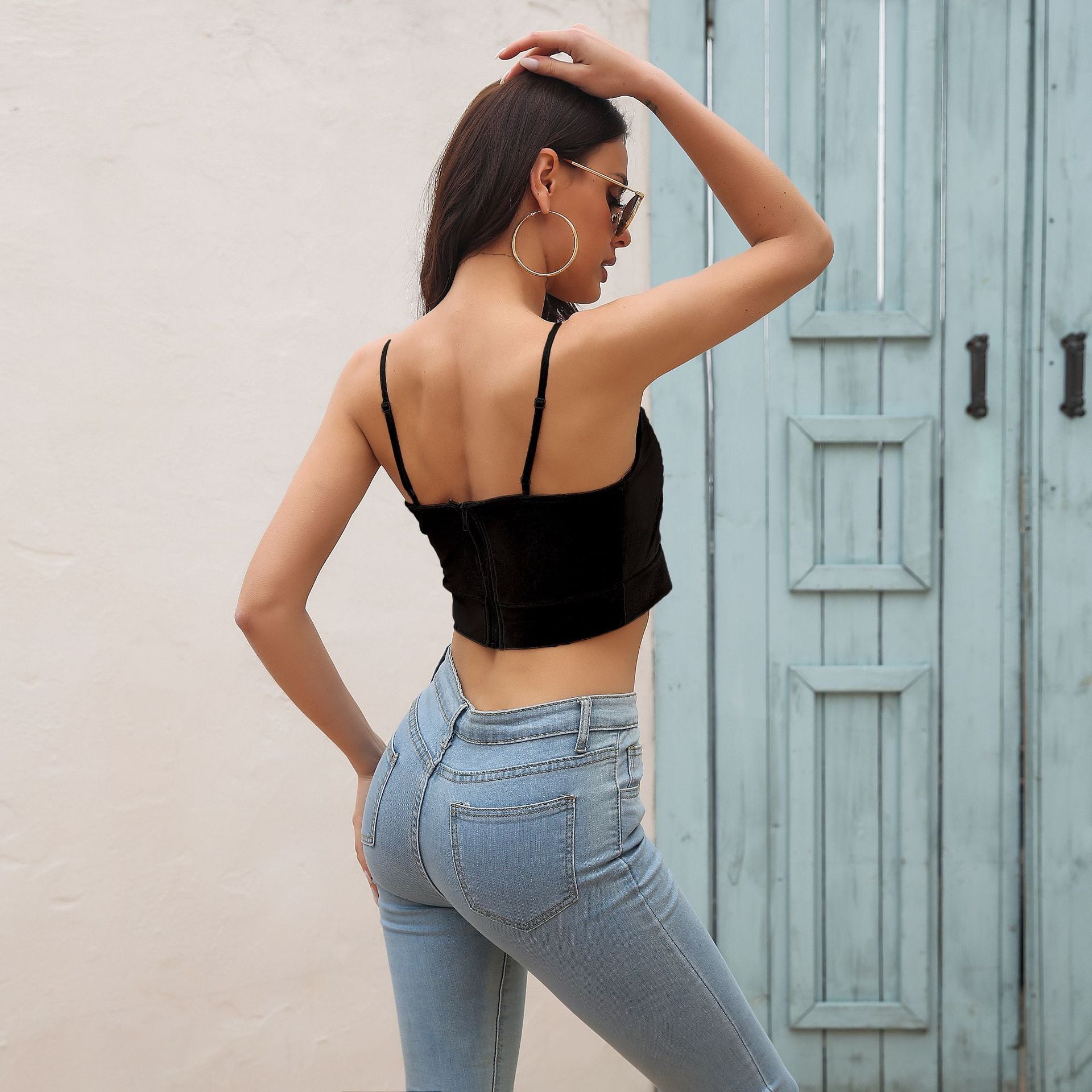 Black Solid Crop Top