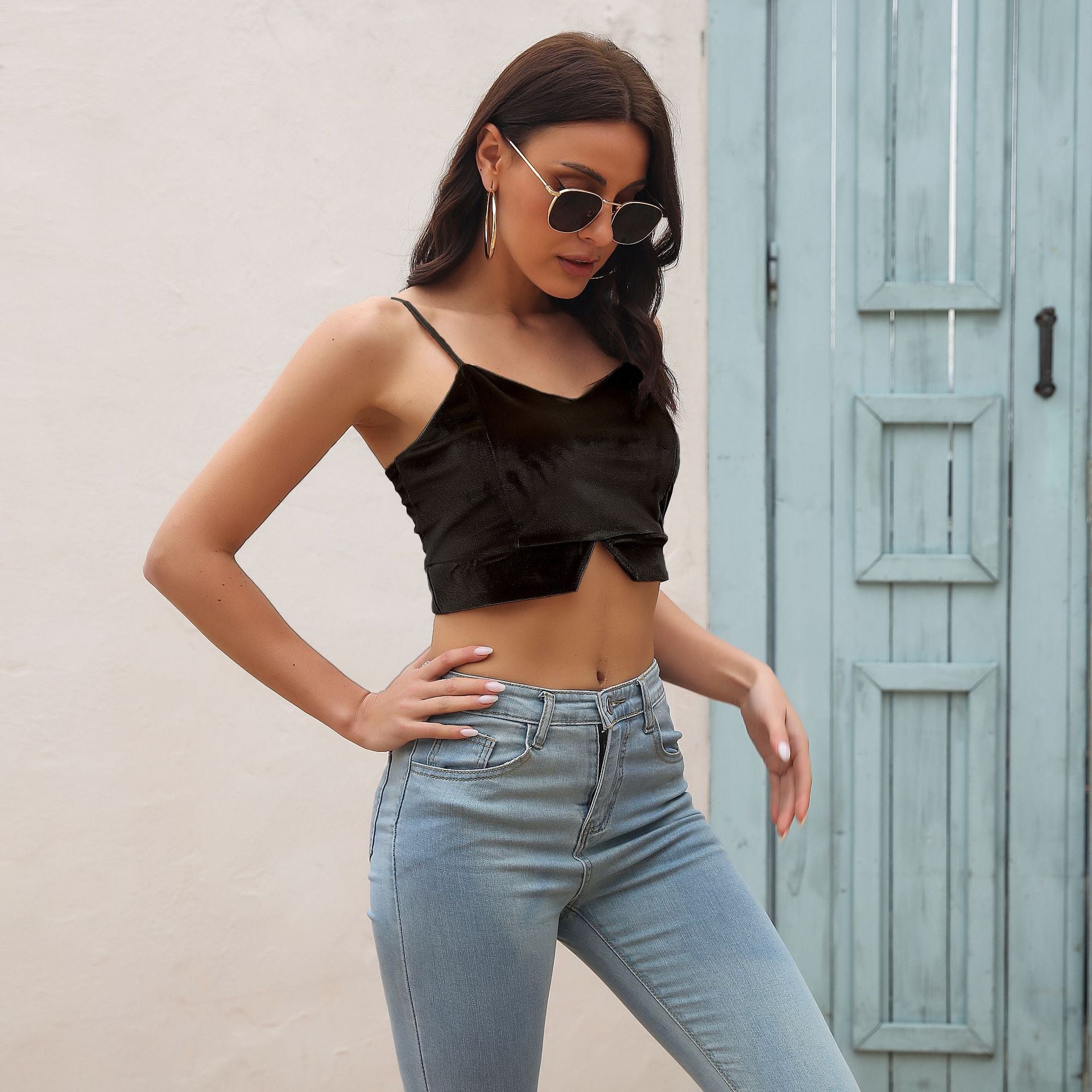 Black Solid Crop Top