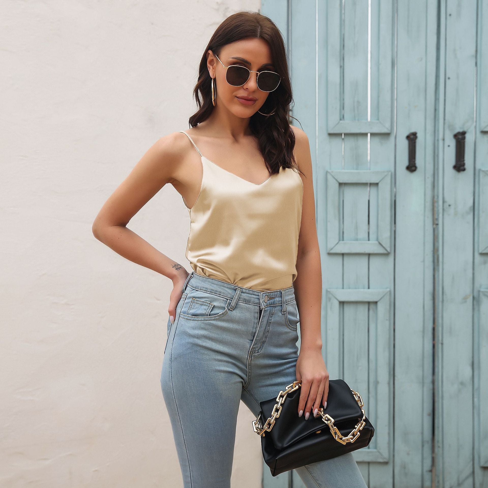 Cream V-Neck Sleeveless Top