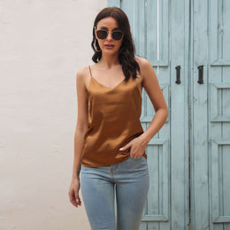 Gold V-Neck Sleeveless Top