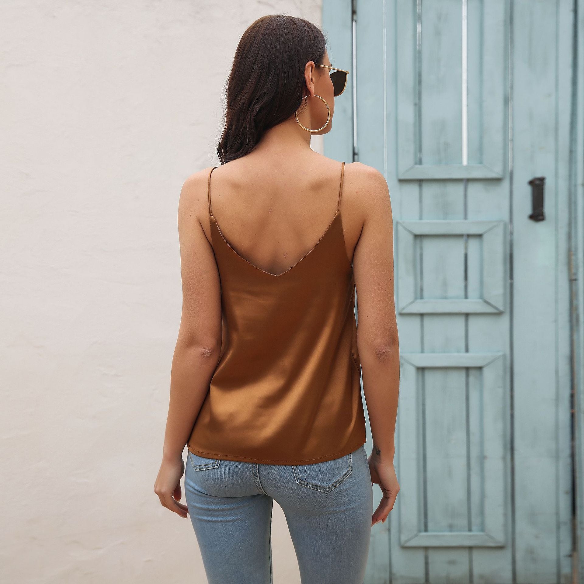 Gold V-Neck Sleeveless Top
