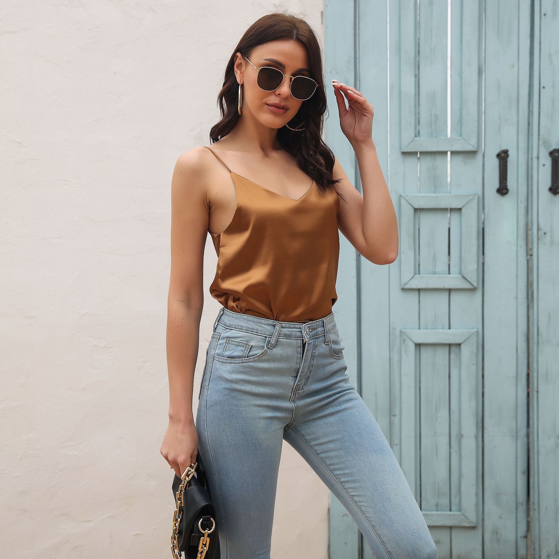 Gold V-Neck Sleeveless Top