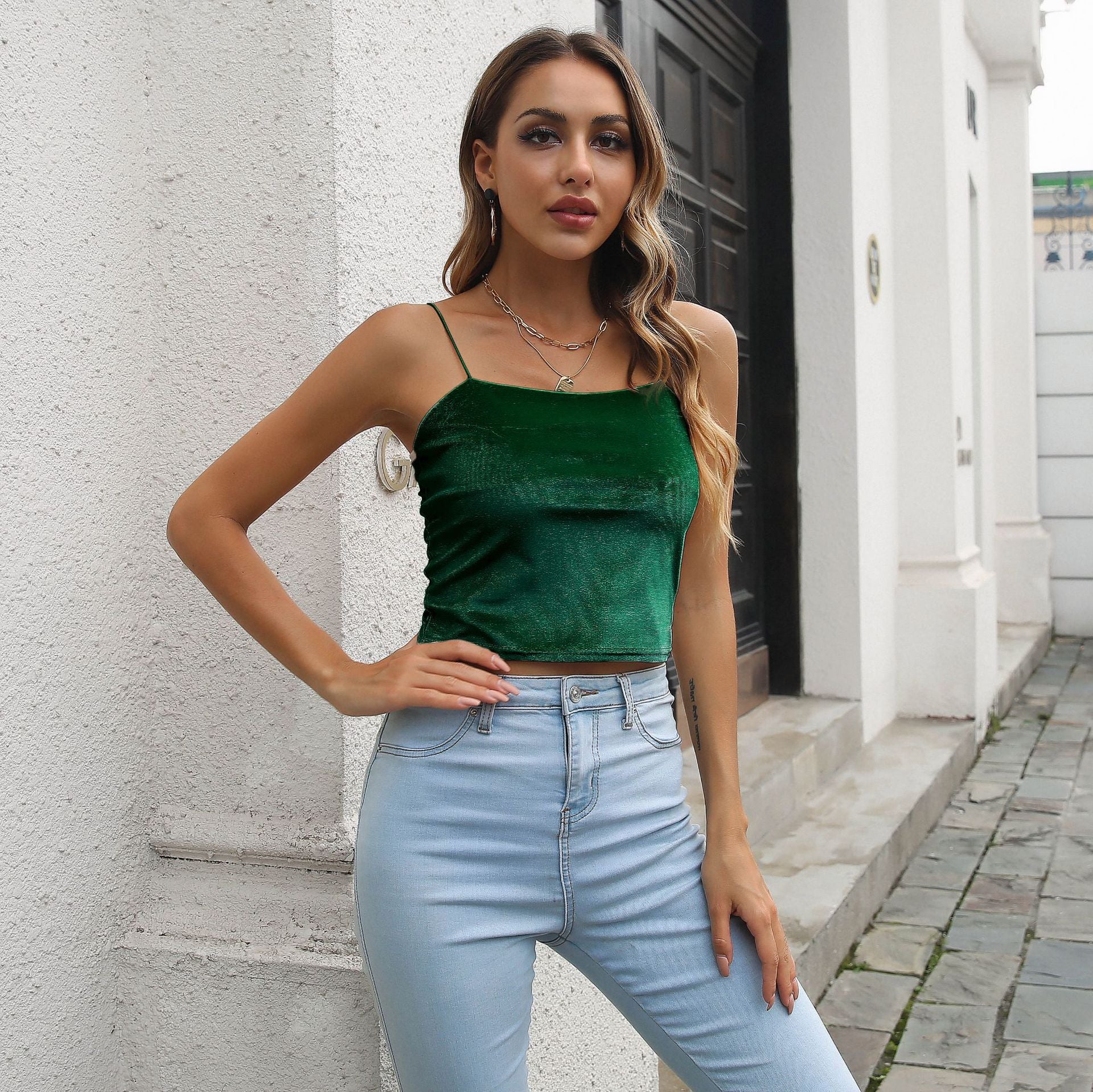 Women Green Crop Top