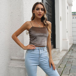 Brown Square Neck Crop Top