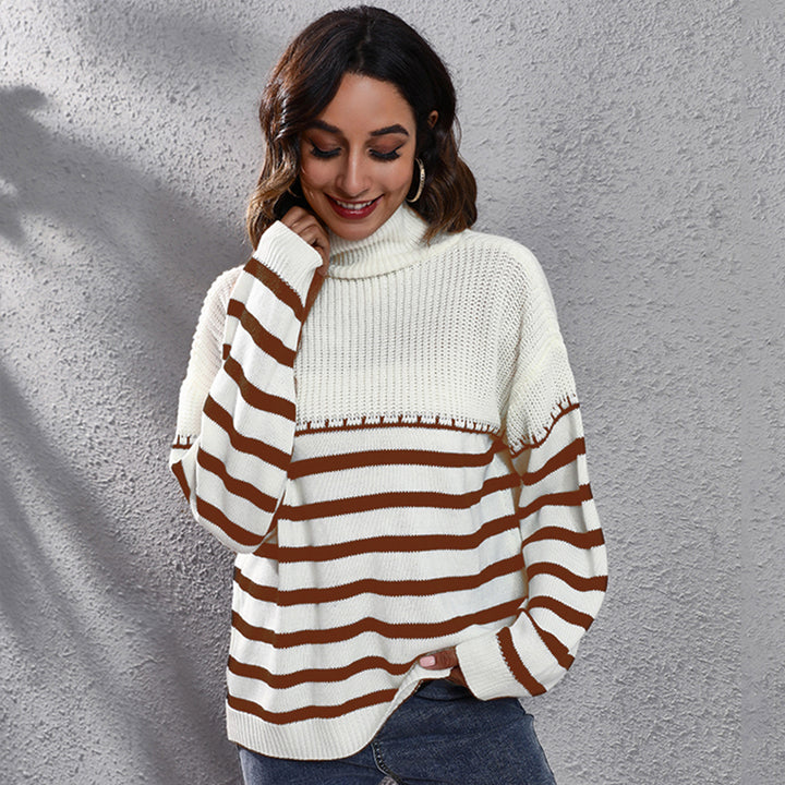 Women Brown & White Striped Acrylic Pullover