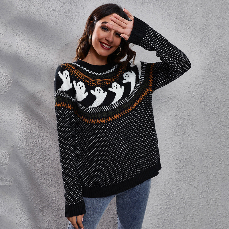 Black & White Abstract Printed Acrylic Pullover Sweater