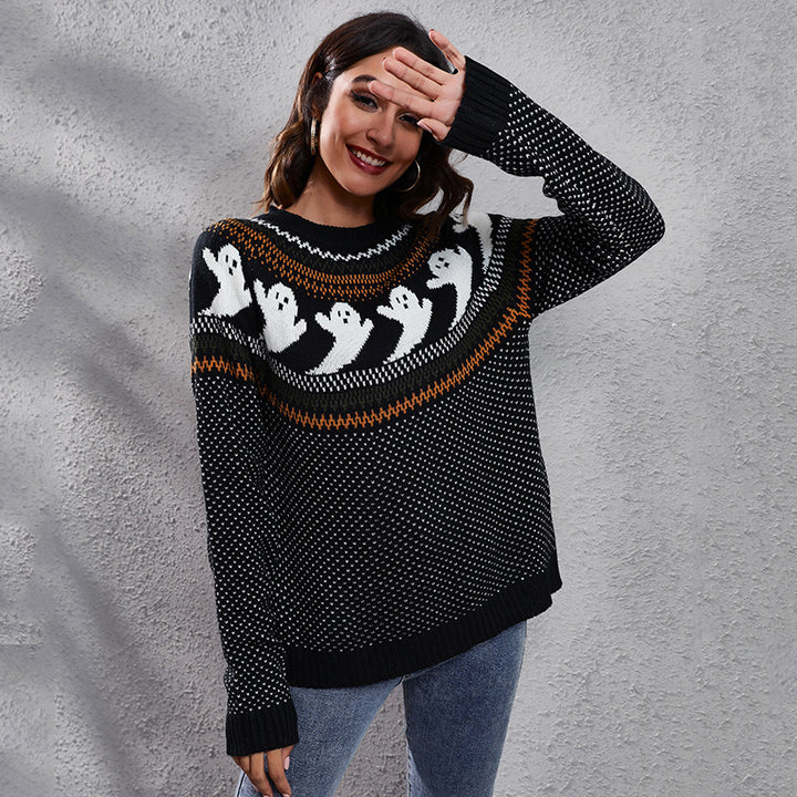 Black & White Abstract Printed Acrylic Pullover Sweater