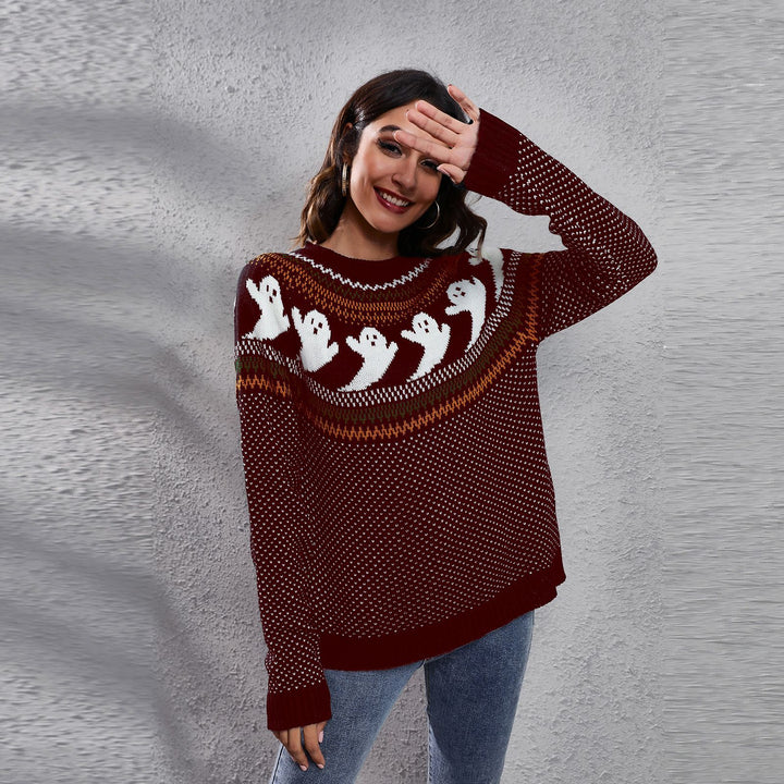 Maroon Geometric Printed Acrylic Pullover