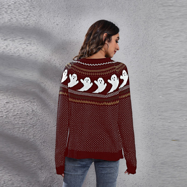 Maroon Geometric Printed Acrylic Pullover