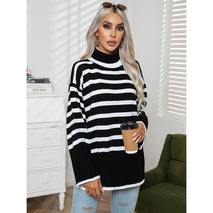 Striped Turtle Neck Acrylic Pullover Sweater