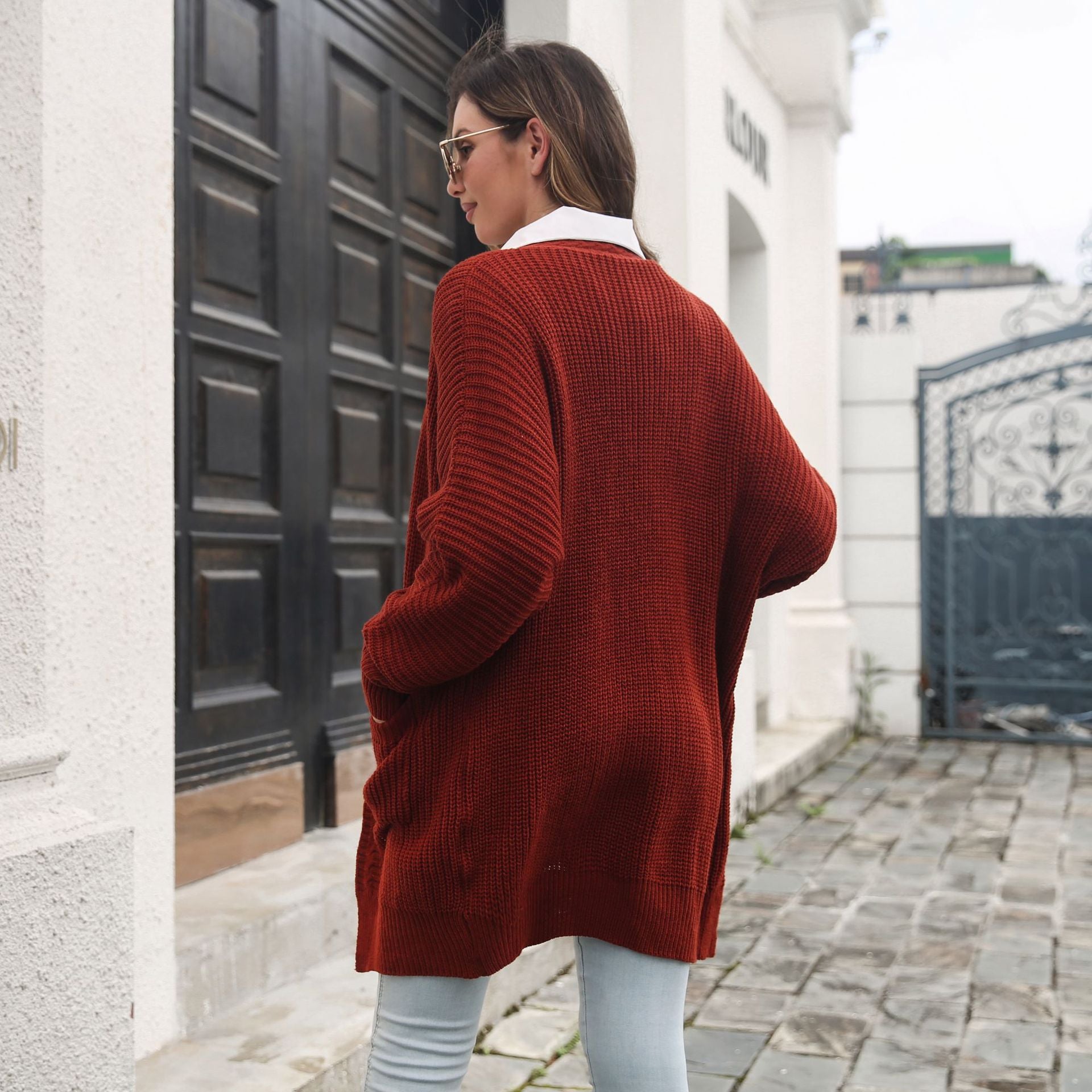 Women Maroon Solid Long Sleeves Longline Sweater