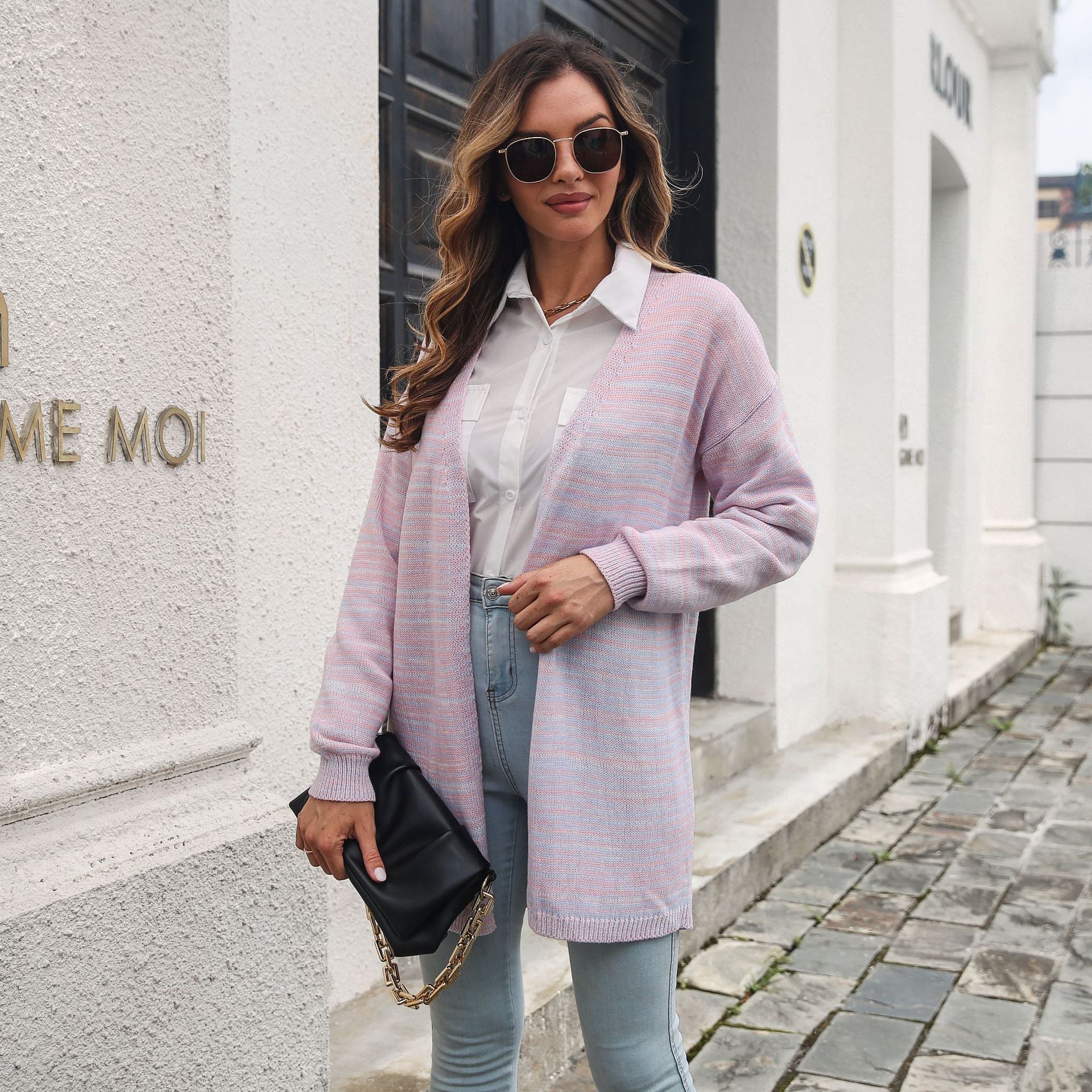 Women Pink Longline Solid Long Sleeves Sweater
