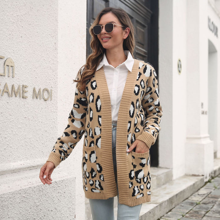 Women Beige Animal Printed Longline Sweater