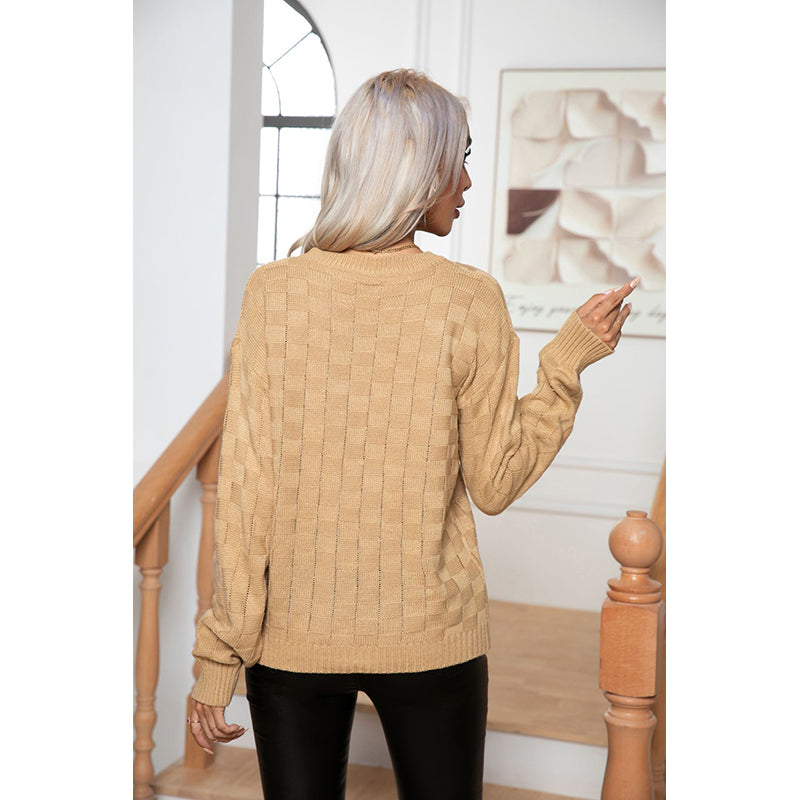 Khaki Self Design Acrylic Pullover