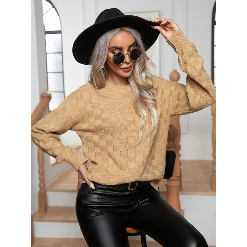 Khaki Self Design Acrylic Pullover