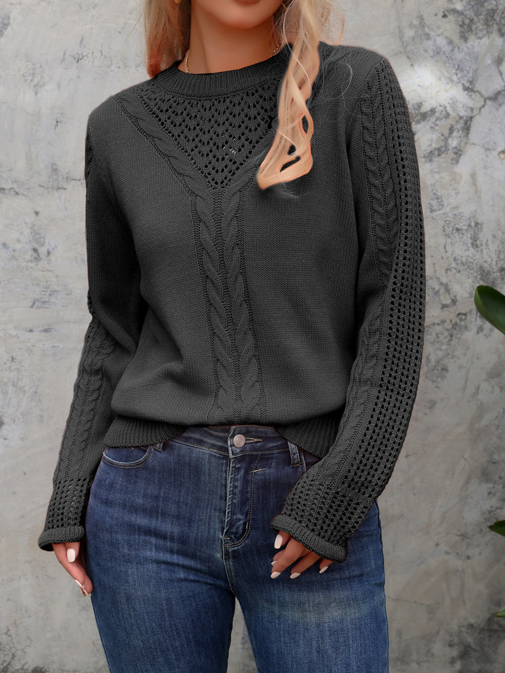 Women Cable Knit Pullover Sweater