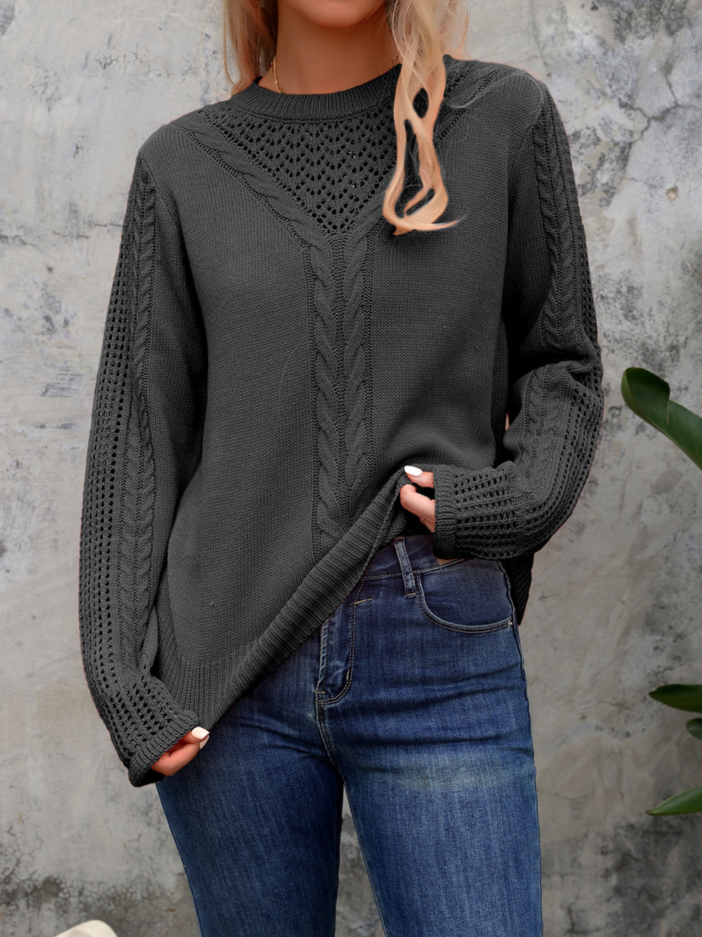 Women Cable Knit Pullover Sweater