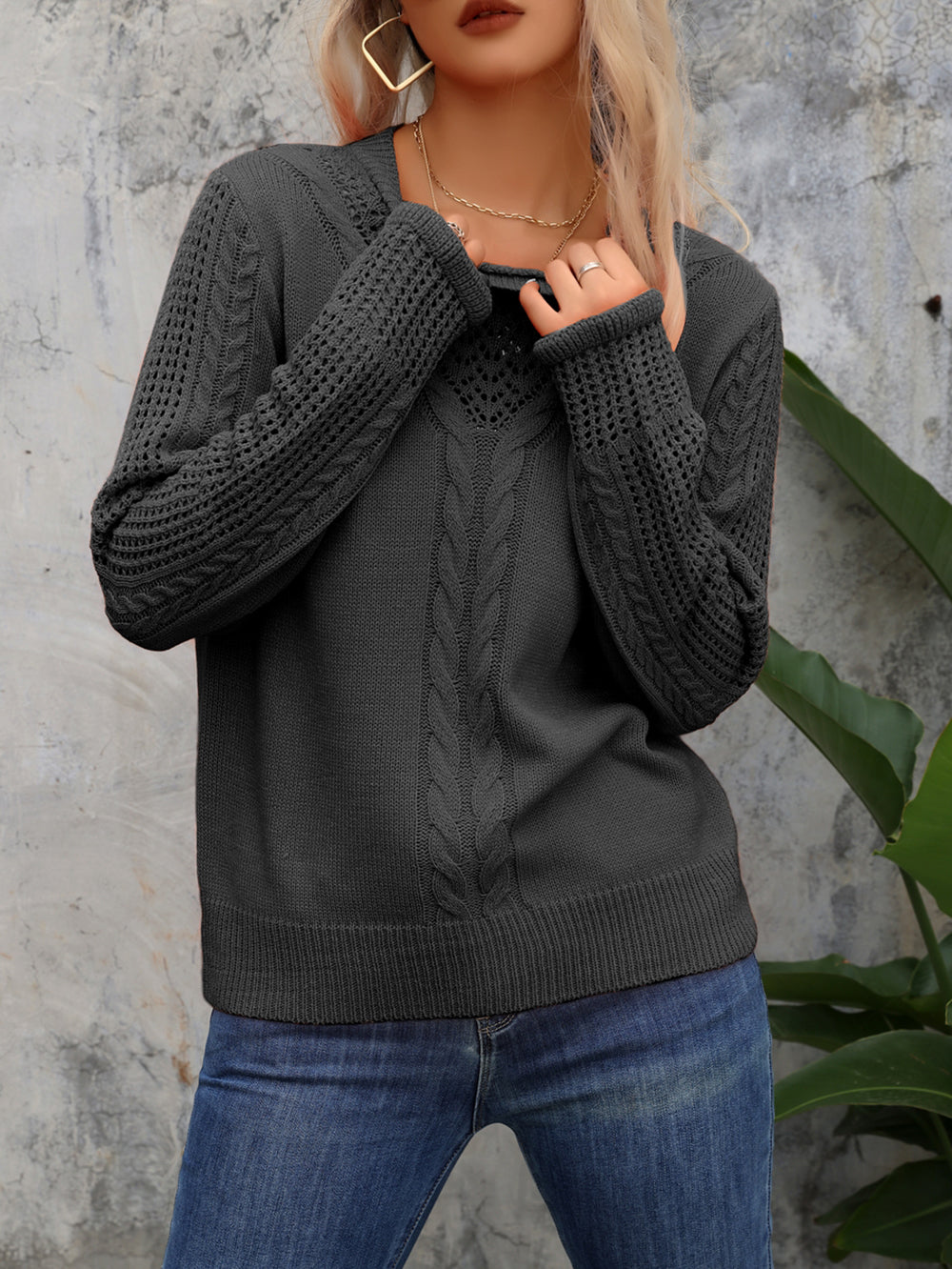Women Cable Knit Pullover Sweater