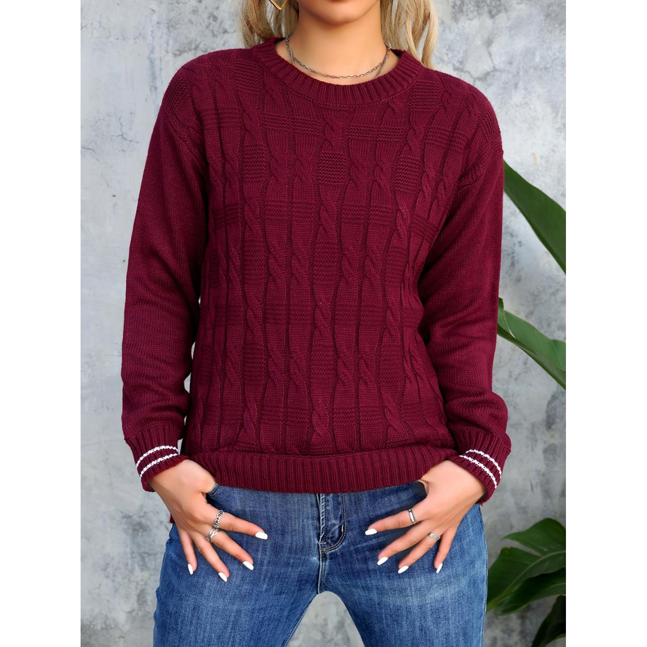 Women Cable Knit Self Design Pullover