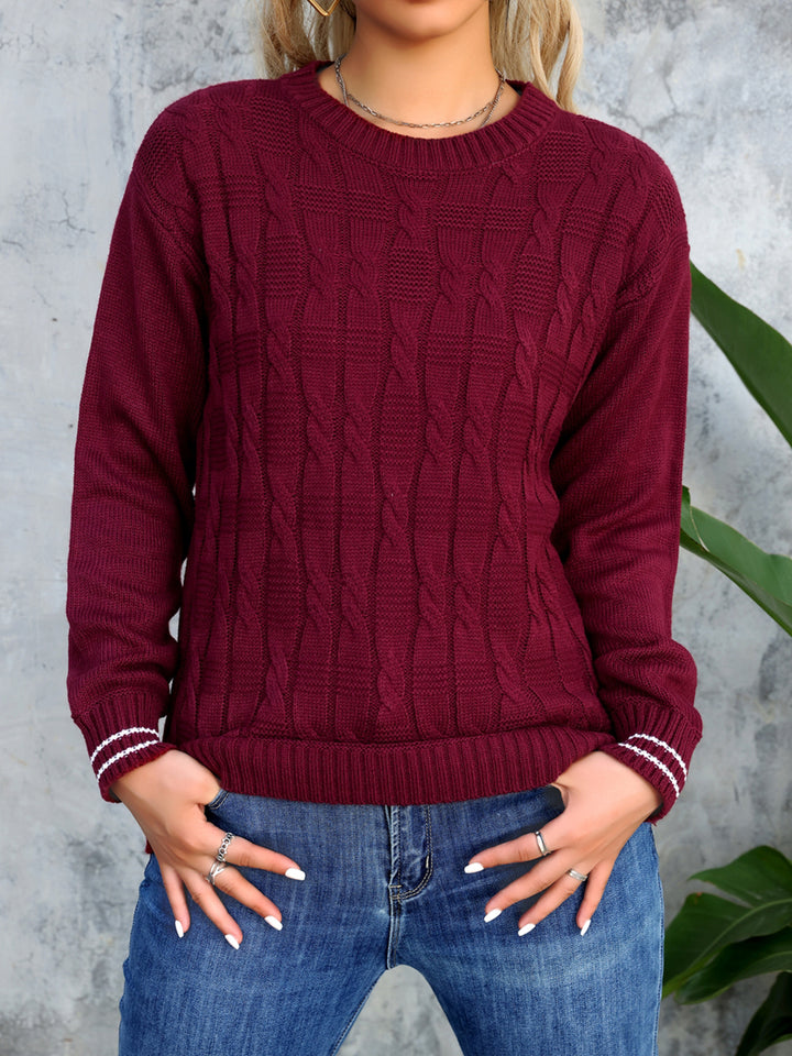 Women Cable Knit Self Design Pullover