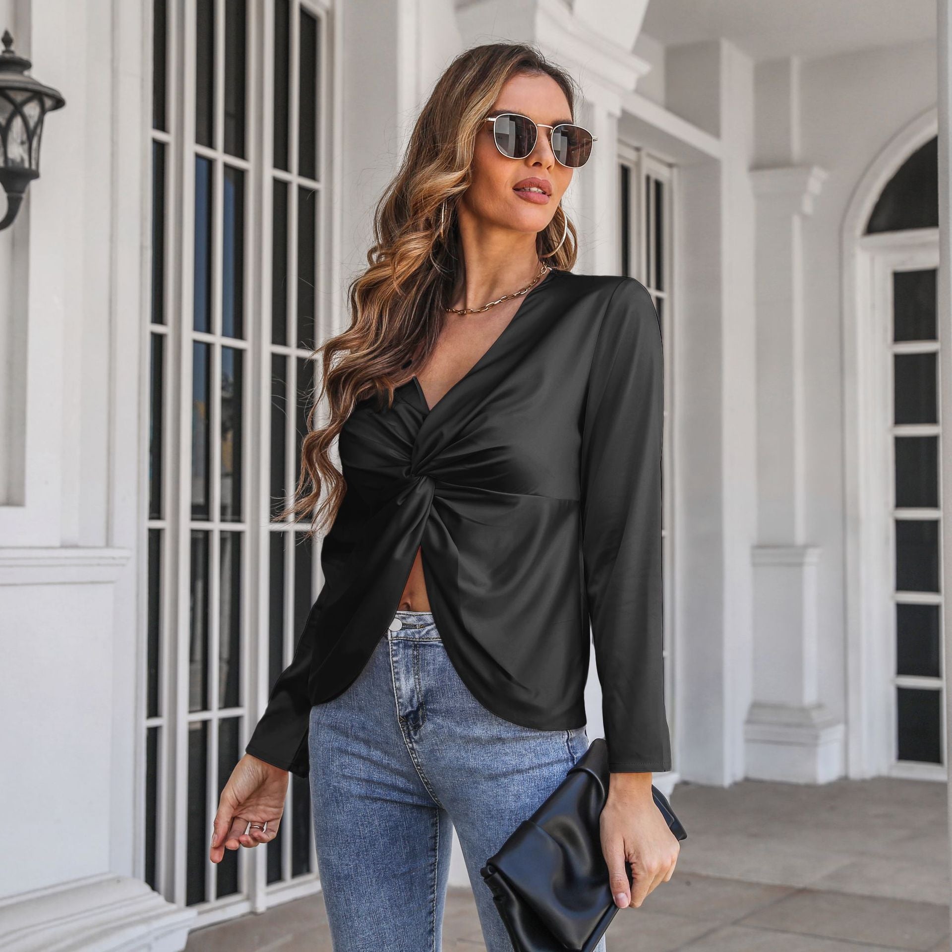 Women Black Twisted Top