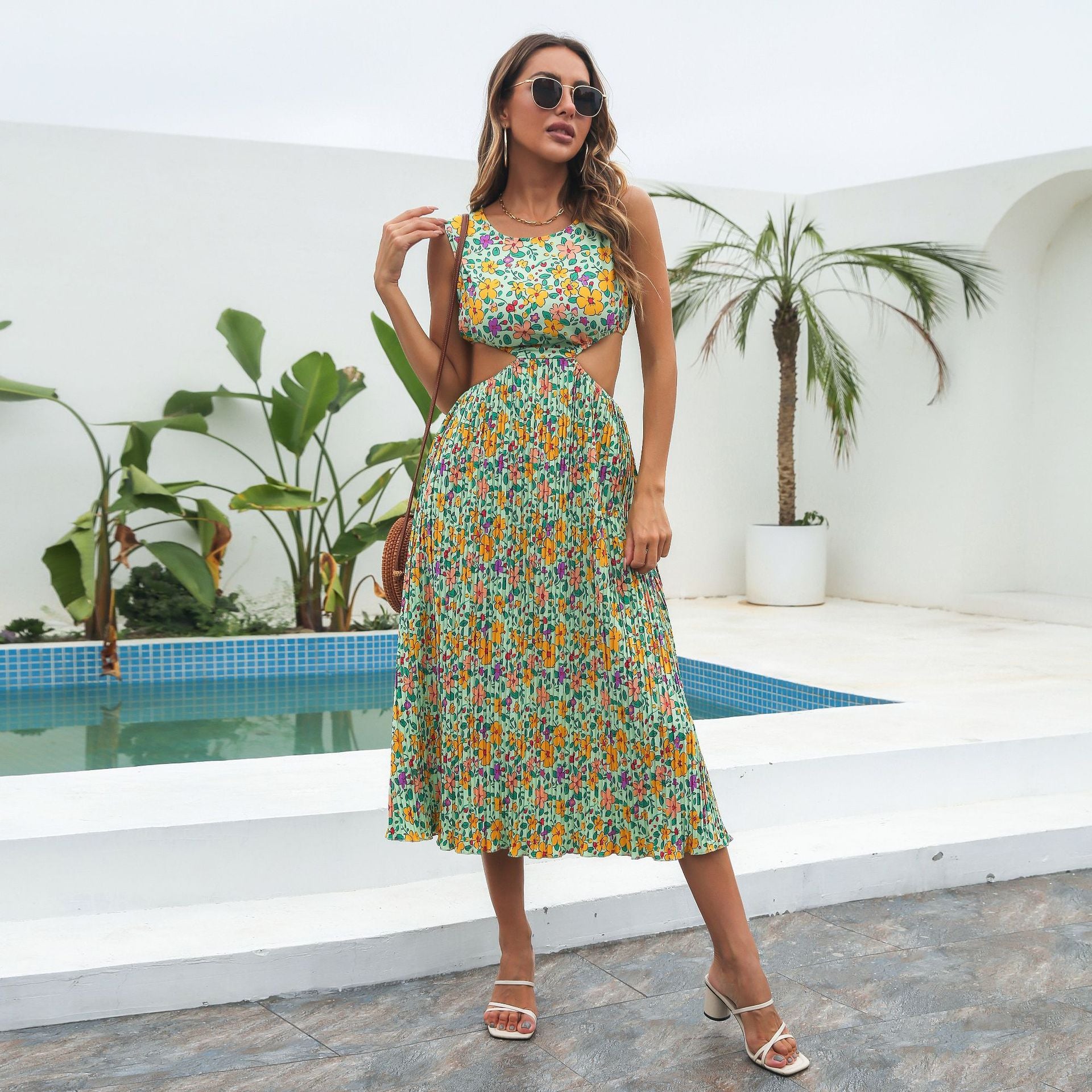 Green Floral Printed A-Line Dress