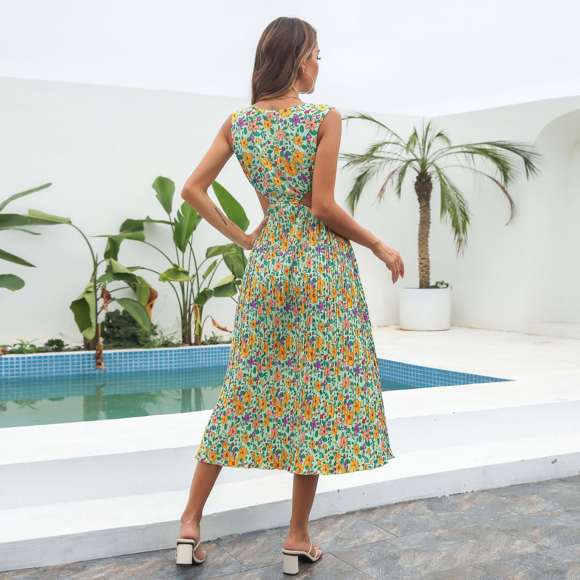 Green Floral Printed A-Line Dress
