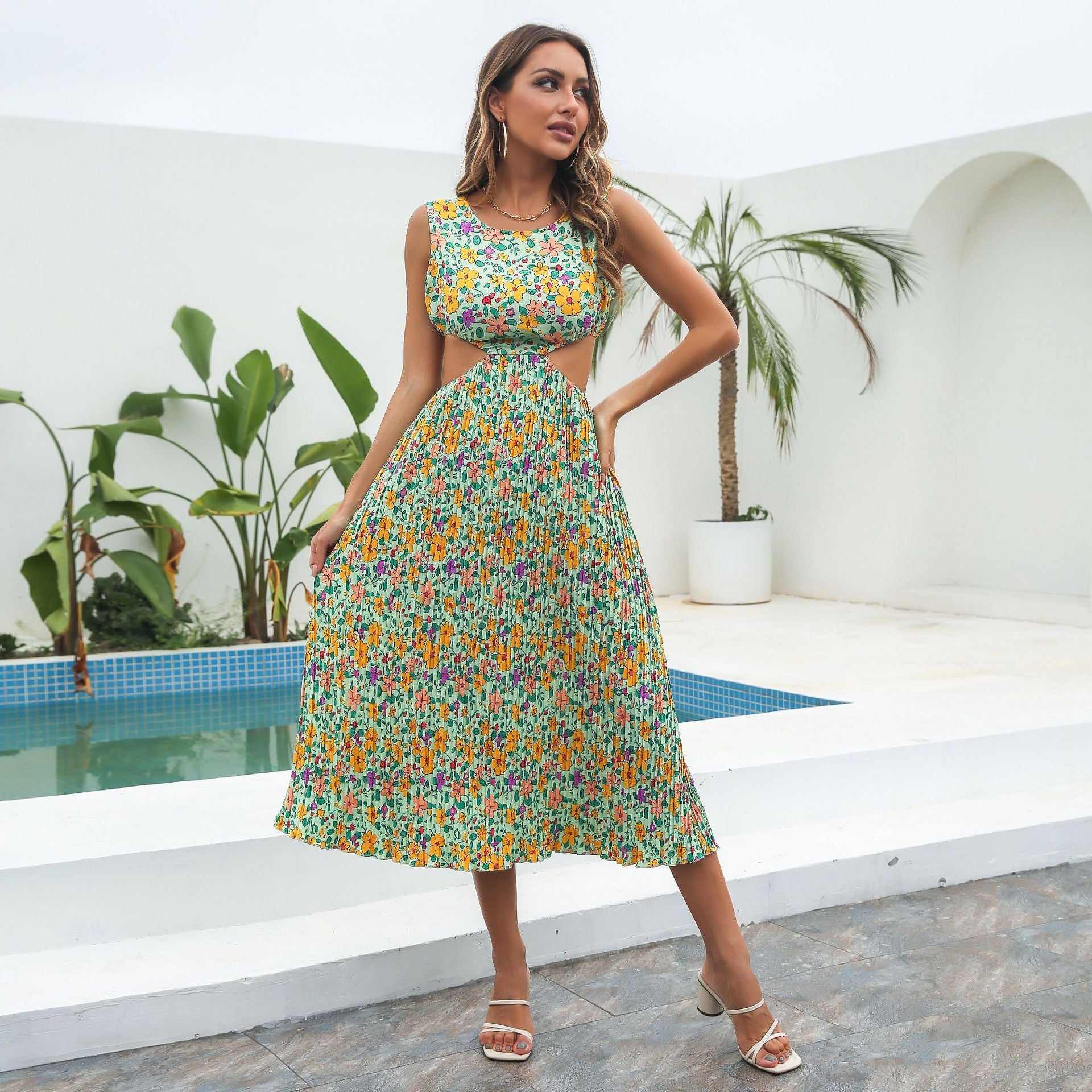 Green Floral Printed A-Line Dress