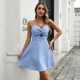 Shoulder Straps Checked Fit & Flare Dress