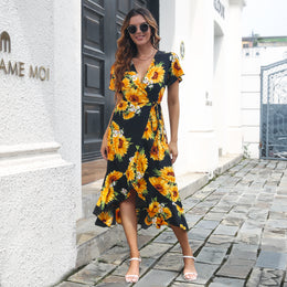 Women Black & Yellow Floral Midi Dress