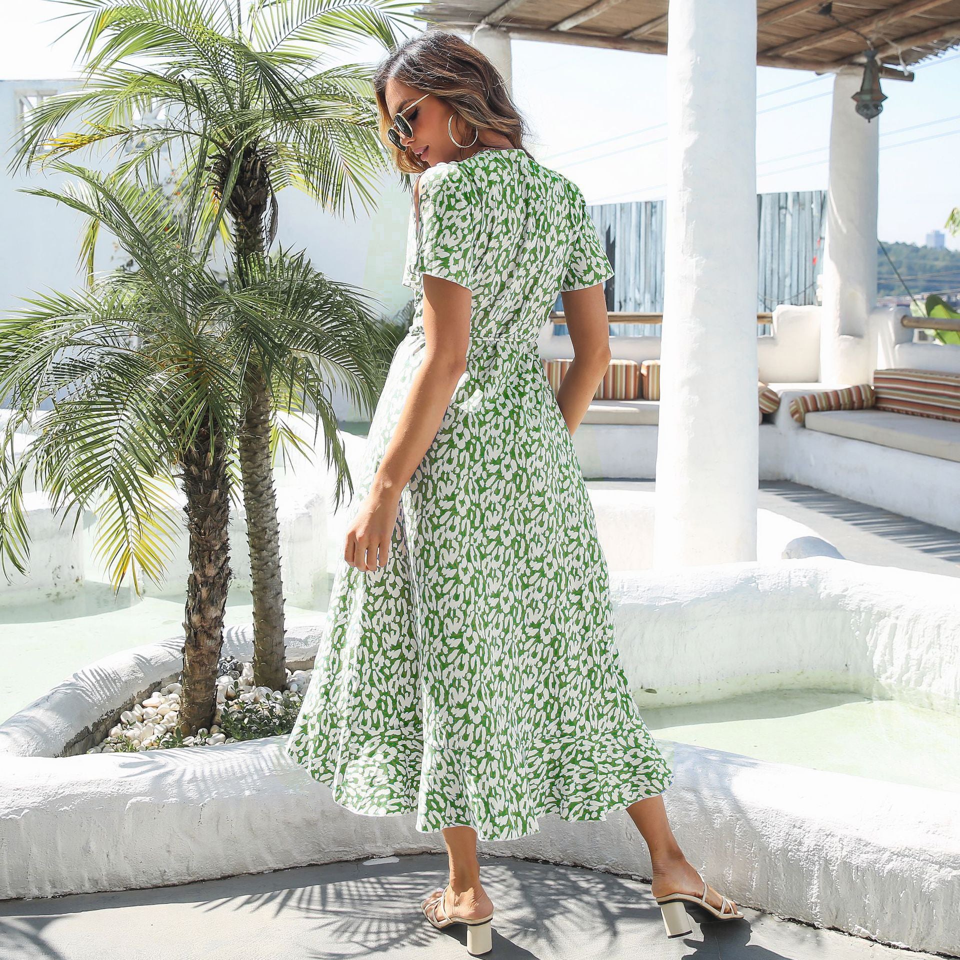 Green Animal A-Line Midi Dress