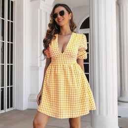 Yellow Checked Mini Dress