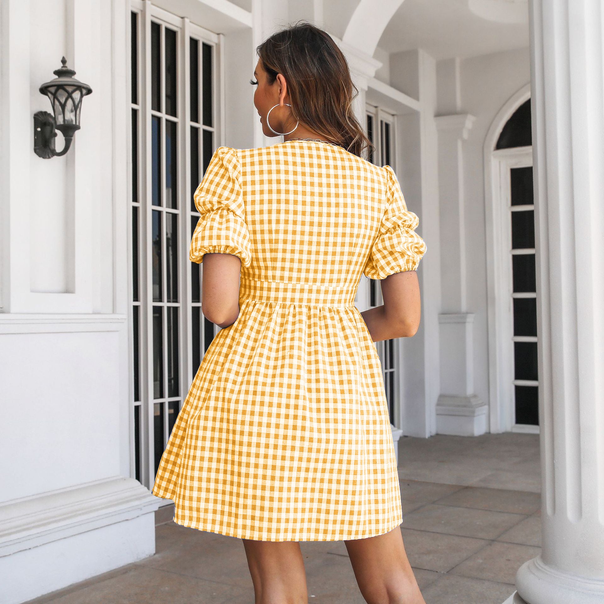 Yellow Checked Mini Dress