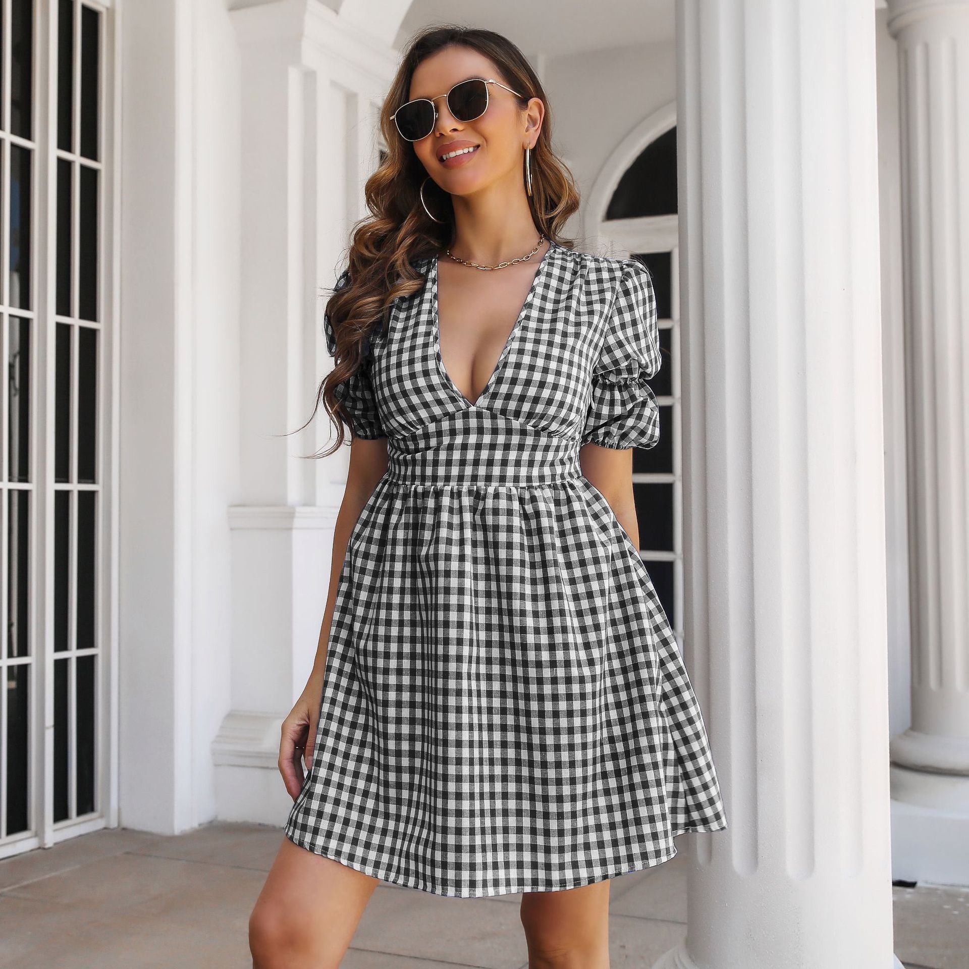 Black Checked Mini Dress