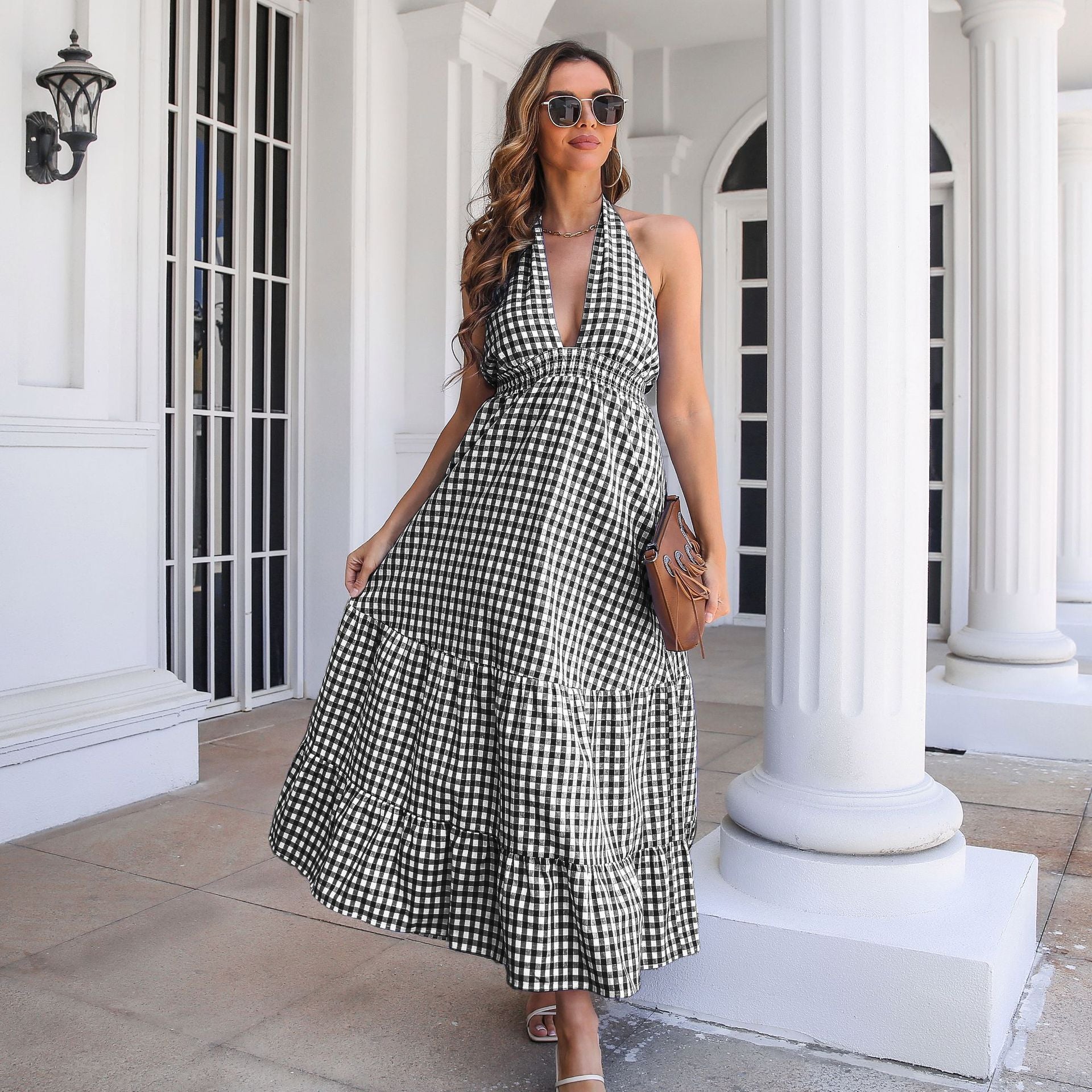 Black Checked Maxi Dress