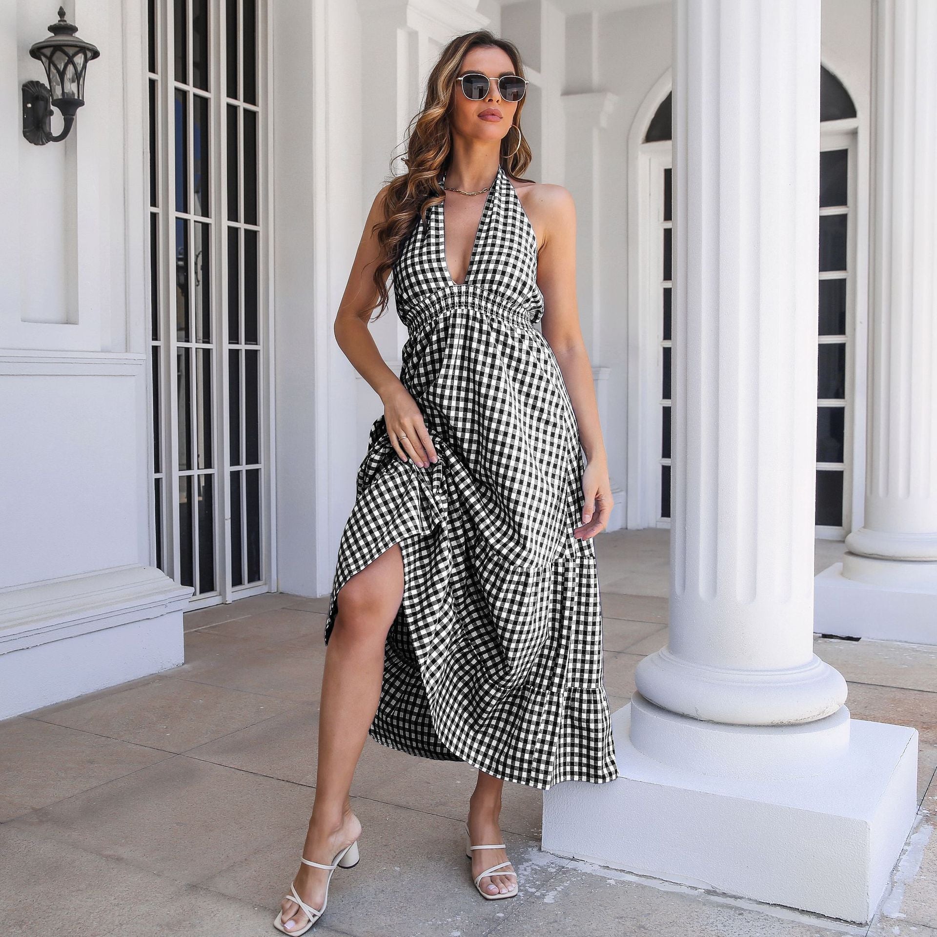 Black Checked Maxi Dress