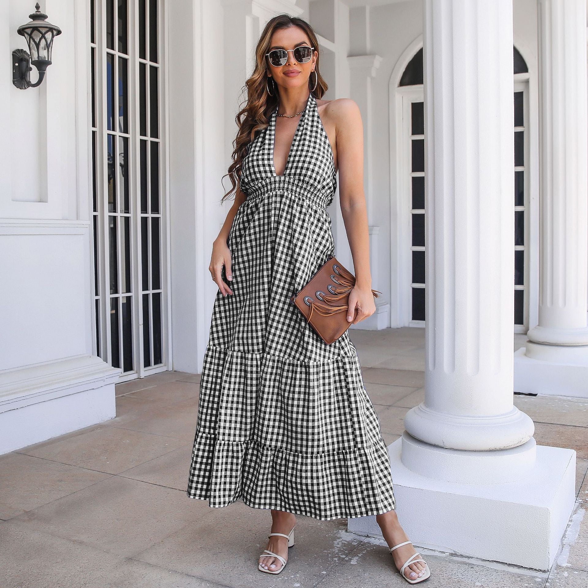Black Checked Maxi Dress