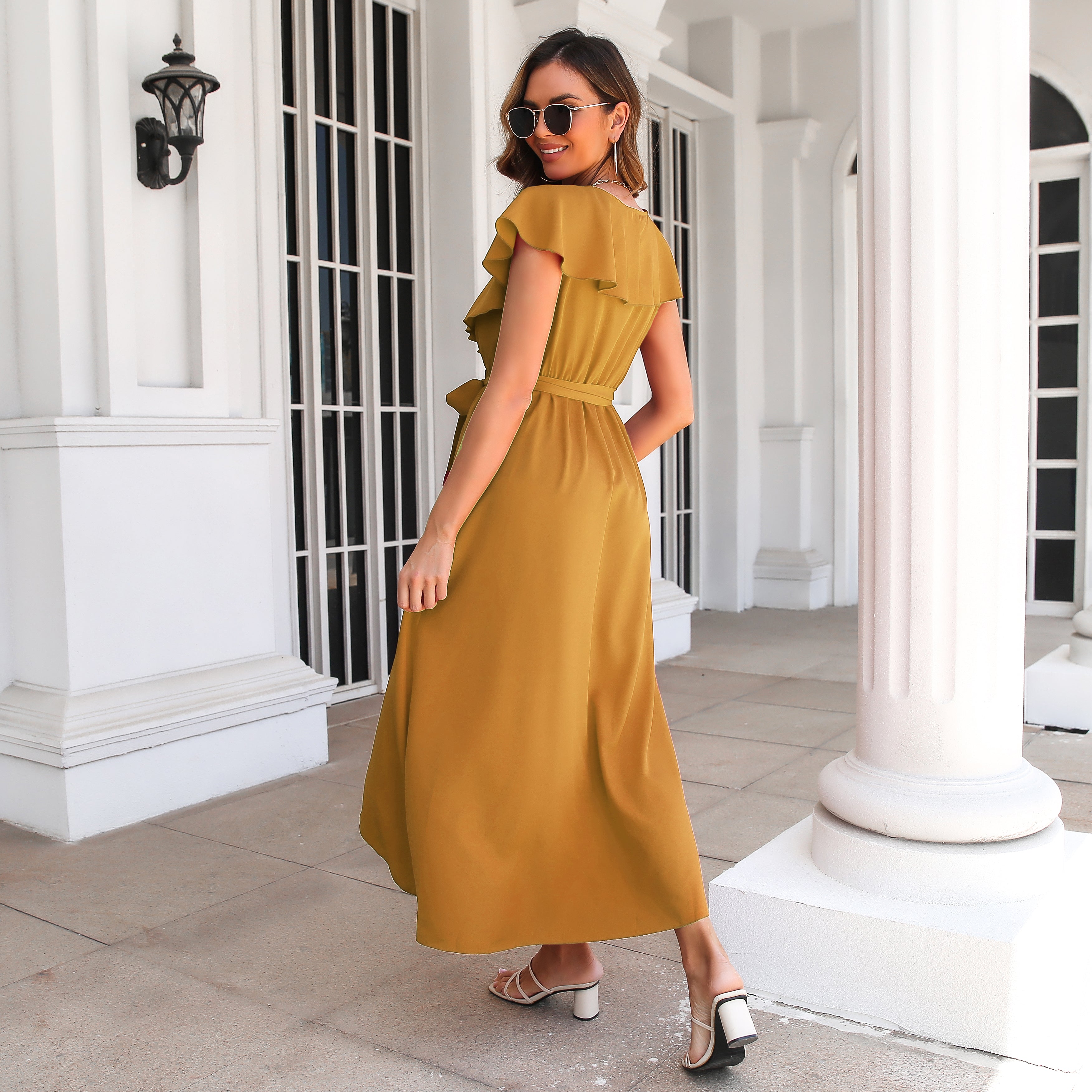 Women Yellow Wrap Dress