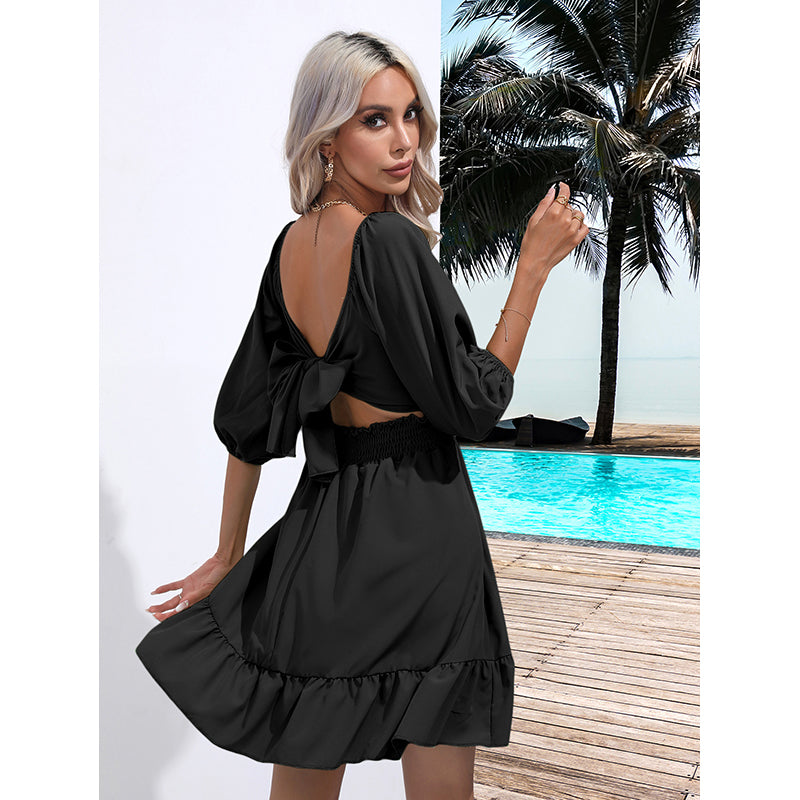 Black Puff Sleeves Fit & Flare Mini Dress