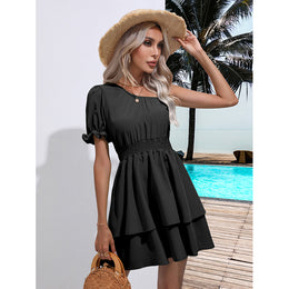 Black One Shoulder Smocked Fit & Flare Mini Dress