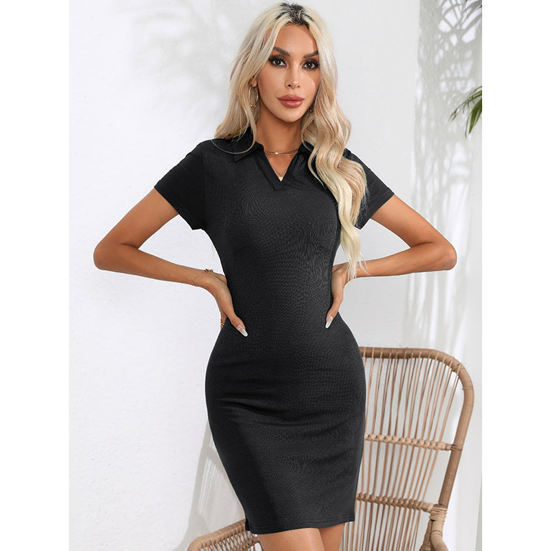 Black Shirt Collar Bodycon Dress