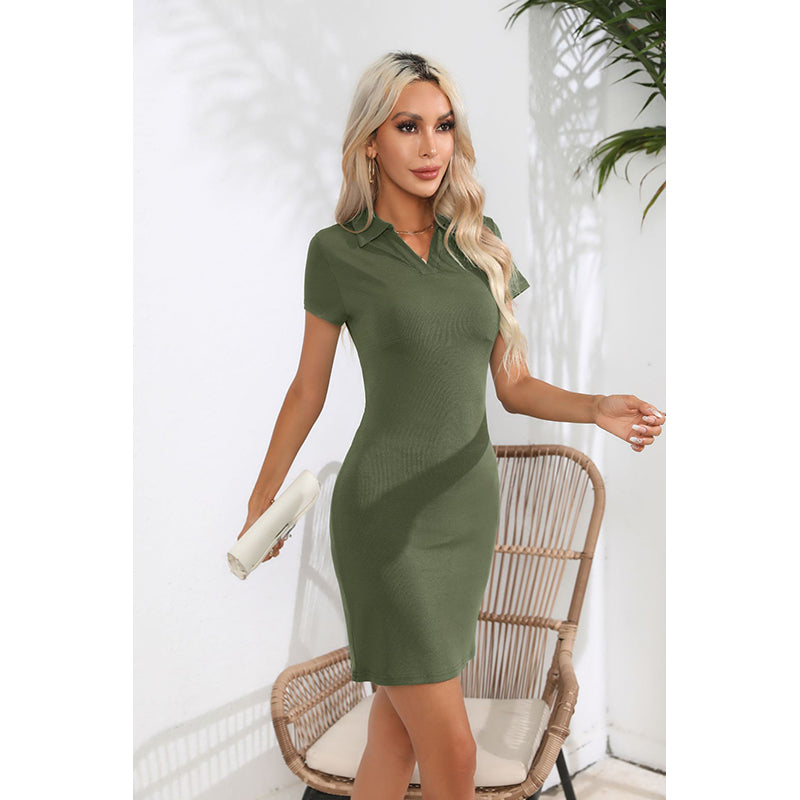 Green Shirt Collar Bodycon Dress