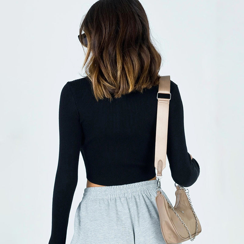 Black Ribbed V-Neck Cotton Crop Top